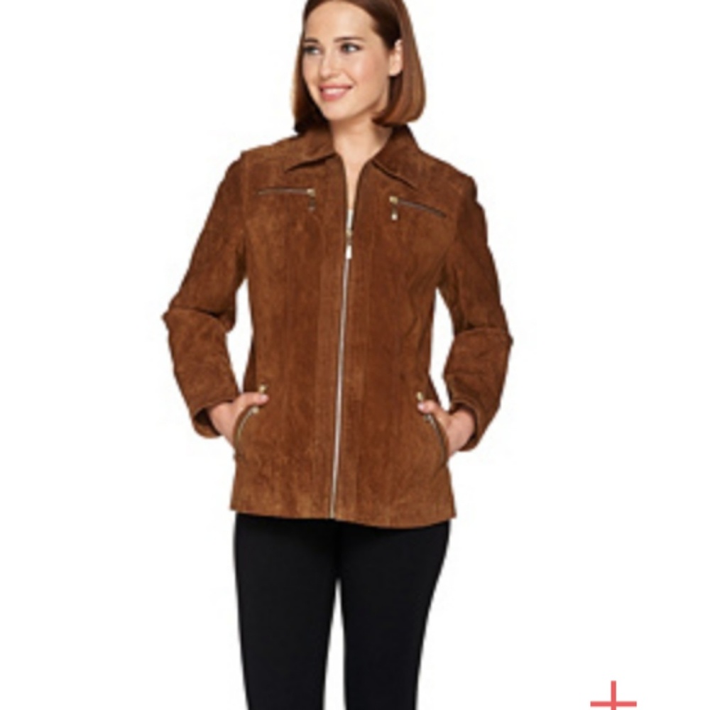 Dennis Basso Washable Suede Zip Front Jacket	Acorn